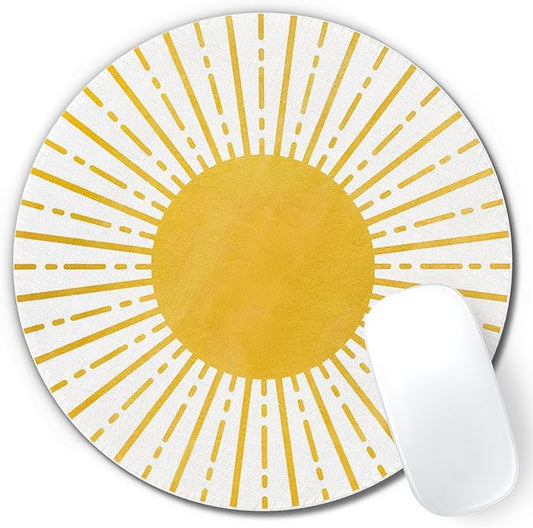 Boho Yellow Sunshine Mouse Pad,Sunshine Mouse Pads Mousepad for Desk Home Office Dorm Computers Laptop, Boho Office Supplies Desk Accessories, 7.9x7.9 Inch