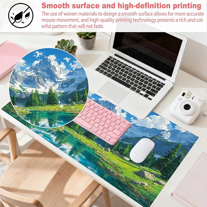 Nuxovilar Mountain Lake Large Mouse Pad Gaming Mouse Pad Polyester 11.8x31.4 Inches for Home, Studio, Office, Serene Decor for Nature Lovers