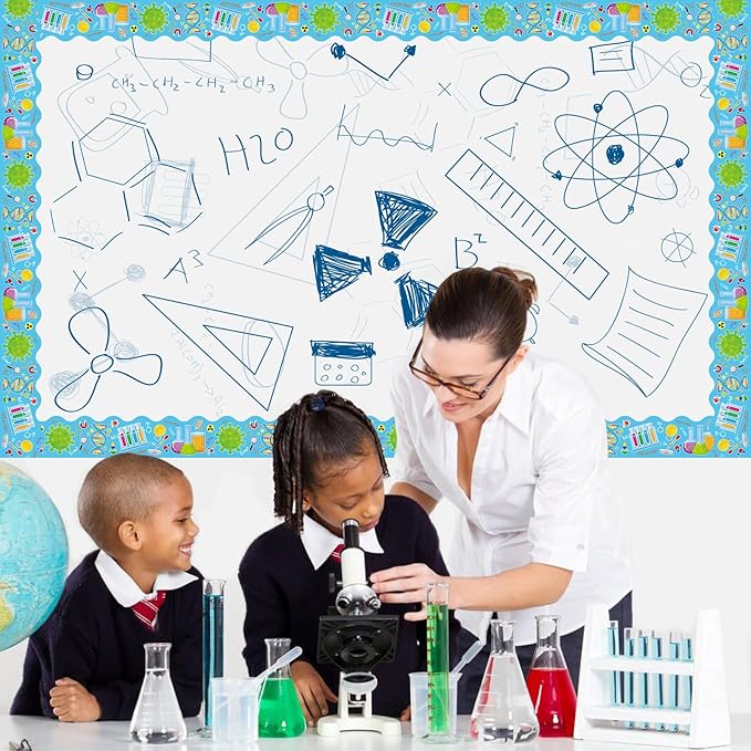 2 Rolls Science Bulletin Board Borders, 65.6 Ft Science Lab Scalloped Border Trim Scientific Theme Classroom Bulletin Board Border Trim for Back to School Classroom Wall Chalkboard Decor