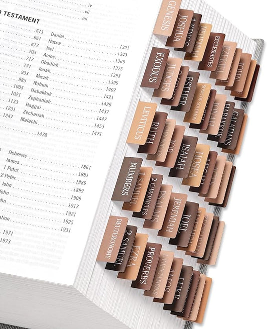 Bible Tabs for Women & Men, Laminated Bible Tabs for Study Bible, Large Print Neutral Bible Tabs for Easy Navigation, Bible Index Tabs, 66 Tabs Old & New Testament, Extra 9 Blank Tabs - Bed of Oak