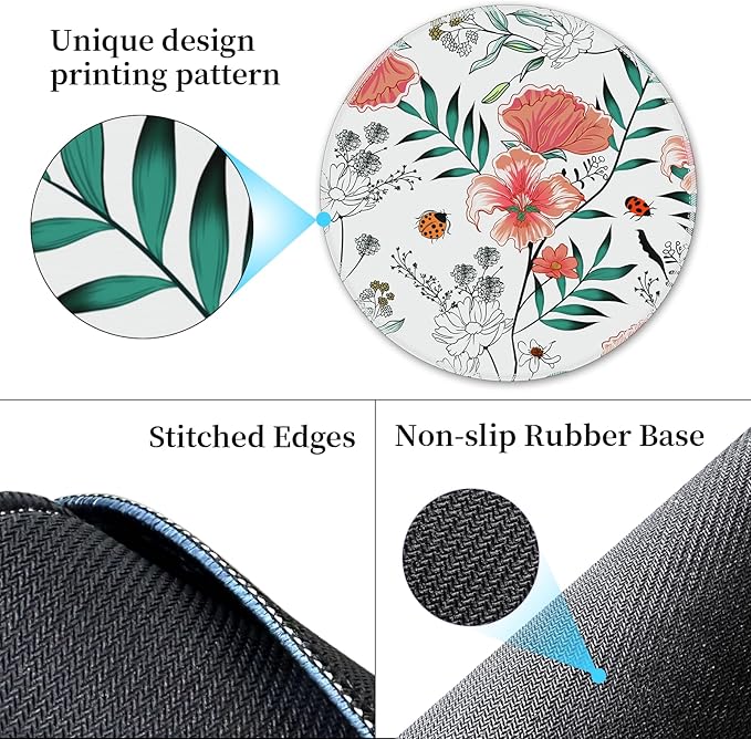 Floral Plants Mouse Pad for Desk, Small Cute Mousepad with Non-Slip Base, Round Mouse Pads for Wireless Mouse Laptop Gaming, Computer Mouse Mat for Office Decor Desk Accessories Supplies