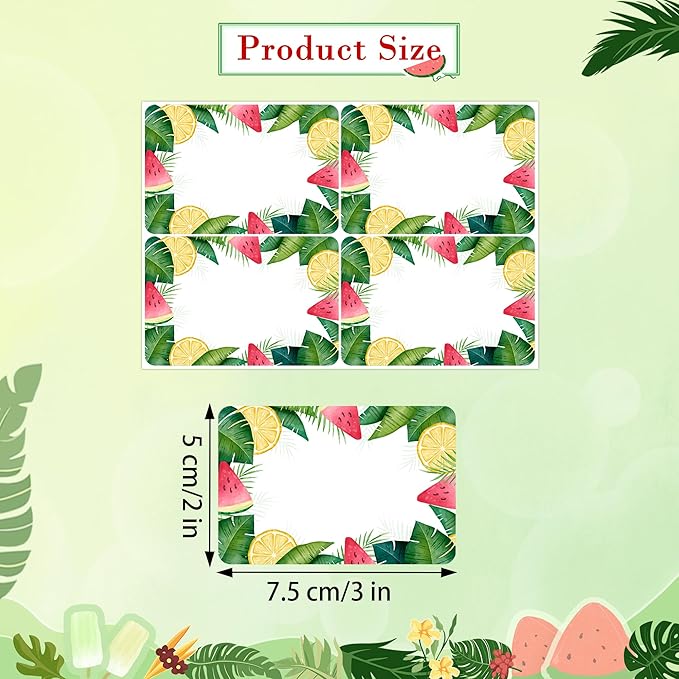 200PCS Summer Name Stickers, Summer Tropical Name Tags Stickers Palm Leaf Watermelon Lemon Name Labels for Classroom Office Cubby Locker Clothes Hawaiian Aloha Luau Party, 2x3 inch
