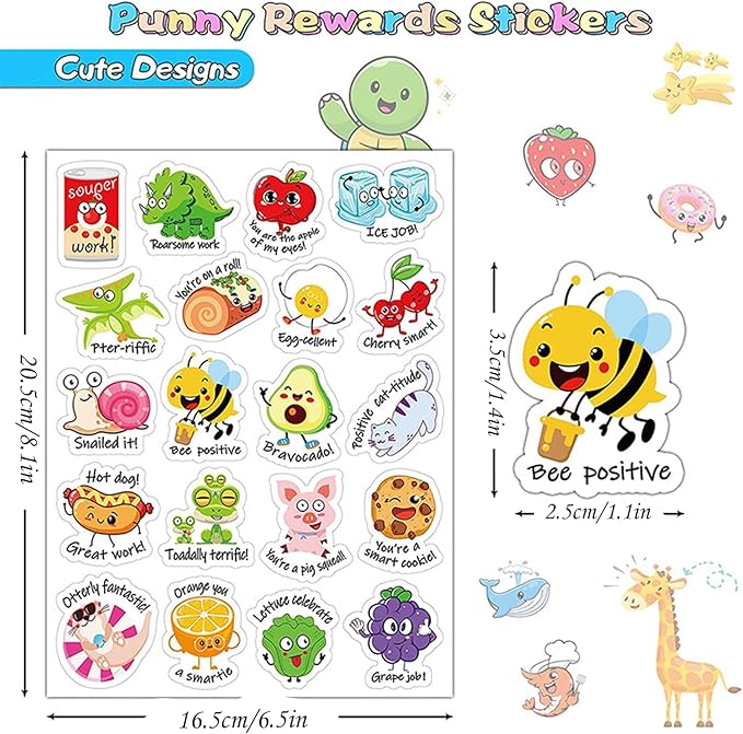 BoAn 960PCS Punny Teacher Stickers for Students, Inspirational Positive Accents Words & Cute Animal Motivational Reward Stickers for Kids Classroom & Home School Supplies
