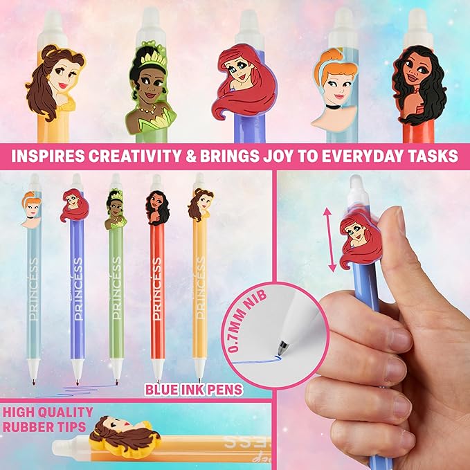 Get Trend Disney Princess 5pcs Erasable Gel Ink Pens Cute Writing Pens for Kids Fun Stationery Set Kawaii Journaling Supplies Gift Set Cool Pen Gifts for Kids (Princess)