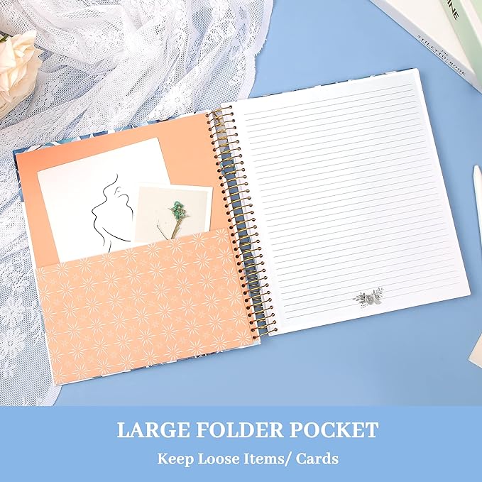 CAGIE Spiral Notebook Journal 8.5 x 11 Hardcover Notebooks College Ruled with Large Pockets Aesthetic Floral Note Book Spiral Bound Notebooks for Work Note Taking Women Writing School, 200 Pages