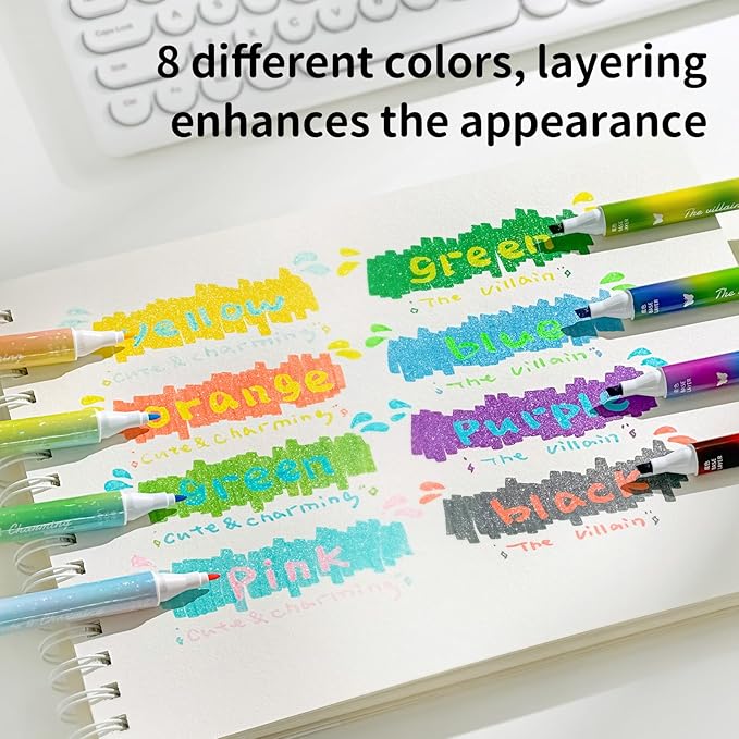 Glitter and Pastel Highlighters,16 Colors Assorted Dual Tip withNo-Bleed Quick Dry Ink, 8-PackHighlighter Markers Set forSchool & Office