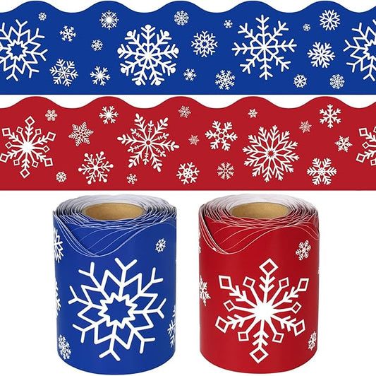 2 Rolls Winter Snowflake Bulletin Board Borders, 65.6 Ft Snowflake Scalloped Border Trim for Winter Christmas Office School Classroom Wall Chalkboard Decor