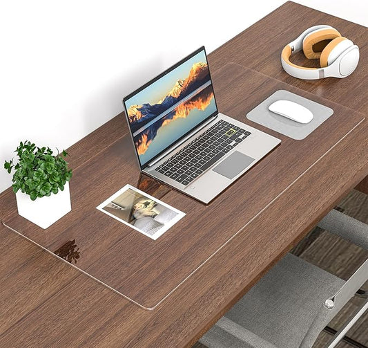 Clear Desk Mat, Desk Cover Clear Protector, Non-Slip PVC Desk Pad with Round Edge, Heat Resistant & Waterproof Transparent Desk Writing Mat for Home and Office (23.6"*13.8")