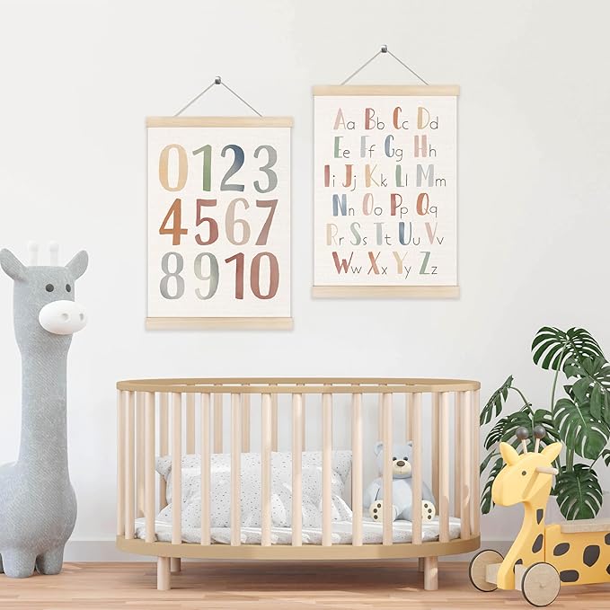 Koesus Boho Classroom Alphabet Numbers 1-10 Wall Art Poster Hanger Frame 12x16 Inch Set of 2, Educational Canvas Pictures Prints Framed Wall Decor for Toddler Kids Room Nursery Classroom Playroom