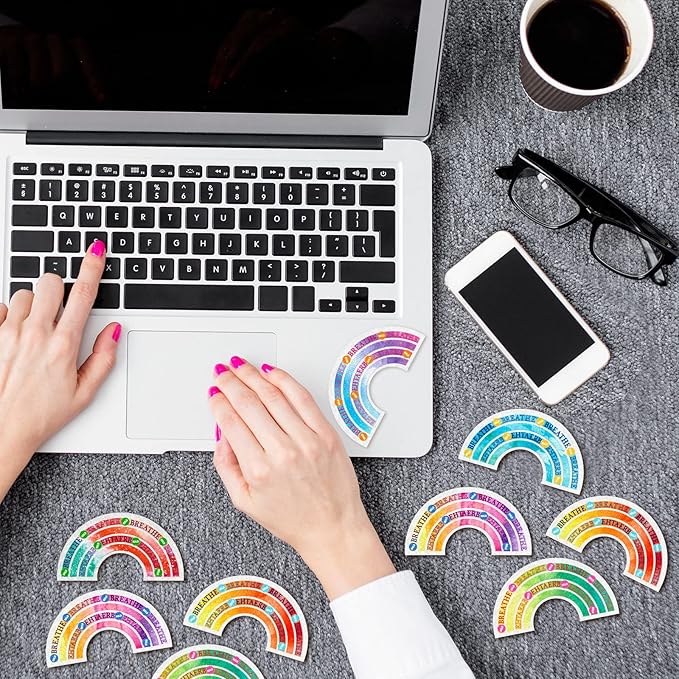36 Pcs Sensory Strips Infinity Rainbow Anxiety Mindfulness Stickers Adults Stress Breathing Stickers Fidget Adhesives Rough Textured Tape for Classroom Desk Office Computer(Watercolor)