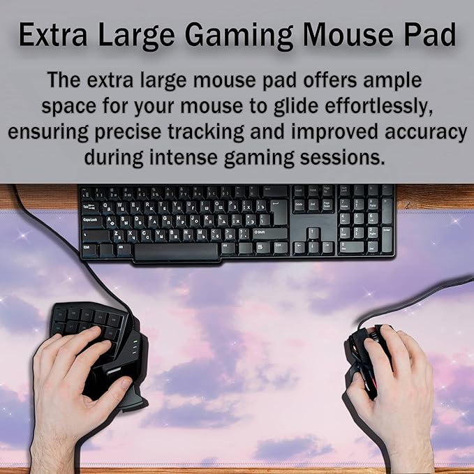 Keyboard Mouse Pad Pink, Desktop Mat Desk Decor for Girls Big Mouse Pad, Desk Pad Gaming Non-Slip Rubber Base Waterproof with Stitched Edges, 35.4 X 15.7 inch for Work/Game/Office/Home