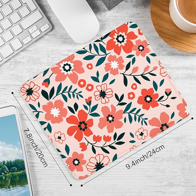 Red Flower Square Mouse Pad with Non-Slip Rubber Base,Home Office Decoration Desktop Accessory, Laptop Mouse Pad for Office Laptops,9.4x7.8x0.12in 18