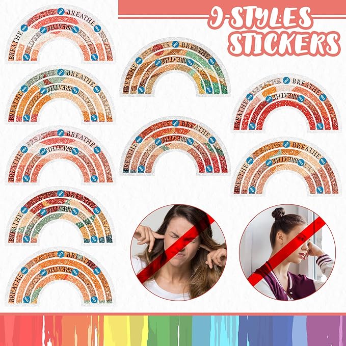 36 Pcs Sensory Strips Infinity Rainbow Anxiety Mindfulness Stickers Adults Stress Breathing Stickers Fidget Adhesives Rough Textured Tape for Classroom Desk Office Computer(Charming)