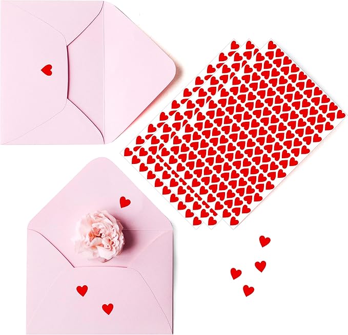 1810 PCS Heart-Shaped Red Stickers, Permanent Love Labels on 10 Sheets for Party Favors, Invitation Seals, Gift Packaging, Boxes and Bags (1/2” in Diameter)