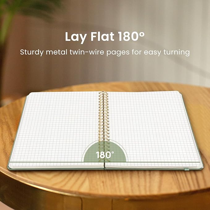 Taja Graph Spiral Journal Notebook for Women & Men, 140 Pages, Graph Paper Hardcover Notebook for Planning & Tracking, Journals for Graphing, A5(5.7" x 7.9") – Green