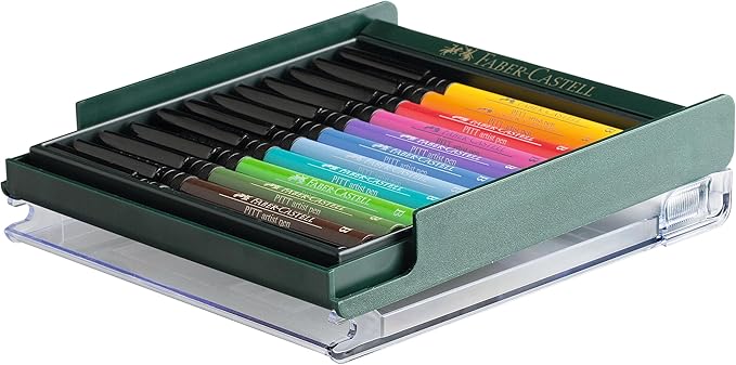 Faber-Castell Art & Graphic Pitt Artist Pen Brush India Ink Pen, Basic Tones, Set Of 12, For Art, Craft, Drawing, Sketching, Home, School, University, Colouring