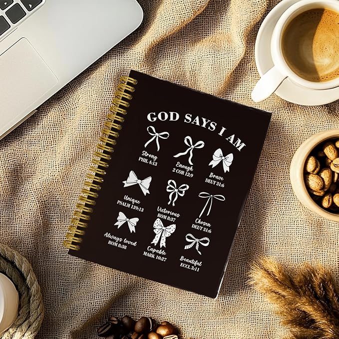 THDSE Bible Journal for Women, Christian Prayer Journal Notebook Gifts for Teen Girls Kids, Bible Study Supplies, Cute Bows Church Faith Journaling Hardcover Spiral Notebook 5.5 X 8.3(Black)