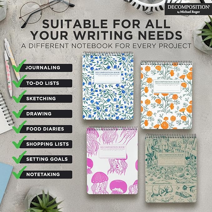 Decomposition Everglades Top Bound Spiral Notebook – 7.5 x 9.75 Journal, College Ruled Lined Pages – Left-Handed Friendly Notebooks Ideal for Students, Artists & Office Professionals – Made in USA