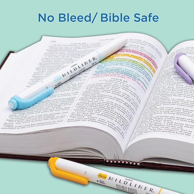 Zebra Pen Mildliner Dual-Tip Highlighter Set, Broad and Fine Point Tips, No Bleed, Ideal for Bible Highlighting, Journaling, School and Office Supplies, Assorted Gentle Ink Colors, 5-Pack (78705)