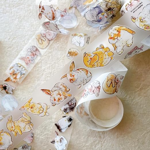Seahorse Forest Vol6 A34 Cute Rabbit Ji,Pre-Cut Kawaii Thin Matte PET Washi Tape Stickers,Original Design,for Journaling,Scrapbooking,Planner,Scrapbook Supplies,Scrapbook Stickers, Bullet Journal