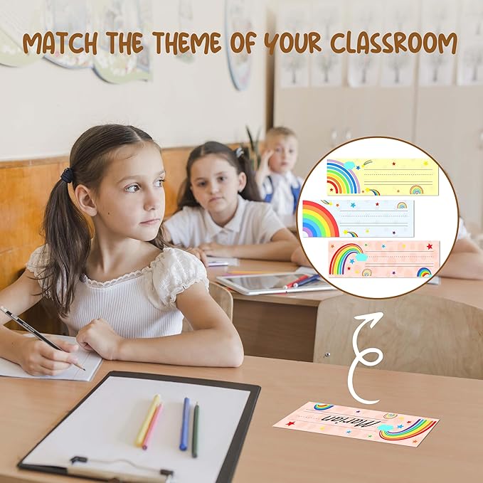 Name Tags for Classroom Cubbies, 30 Rainbow Name Plates for Desks, Back to School Self Adhesive Name Tags Sticker for Teachers Elementary - A05
