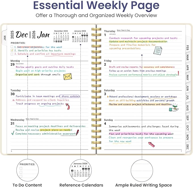 2026 Planner, Weekly and Monthly Planner for Women, Jan 2026 - Dec 2026 Pretty 2026 Calendar Planner with Monthly Tabs, Inner Pocket, Spiral Binding, Perfect for Office Home School - 6.3" x 8.5", Folk Bloom