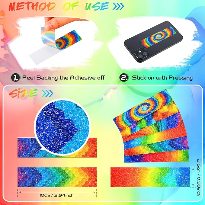 36 Pcs Anxiety Sensory Stickers Strips Adhesive Textured Mental Health Calm Stickers Mindfulness Fidget Decals Stress Anxiety Relief Items for Therapy Office Desk(Rainbow Style)
