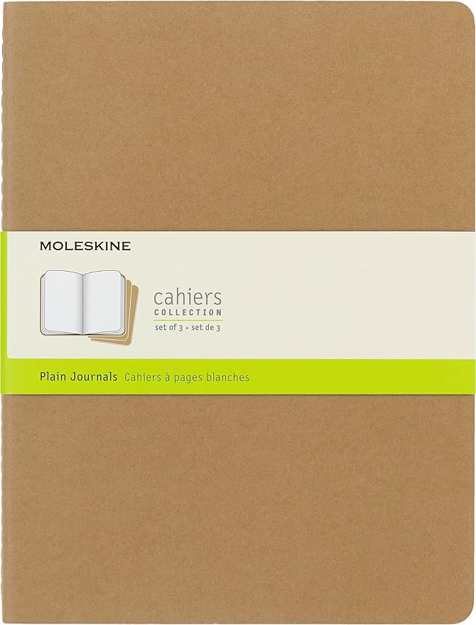 Moleskine Cahier Journal, Soft Cover, XL (7.5" x 9.75") Plain/Blank, Kraft Brown, 120 Pages (Set of 3)