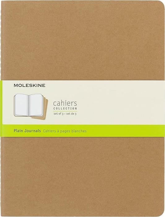 Moleskine Cahier Journal, Soft Cover, XL (7.5" x 9.75") Plain/Blank, Kraft Brown, 120 Pages (Set of 3)