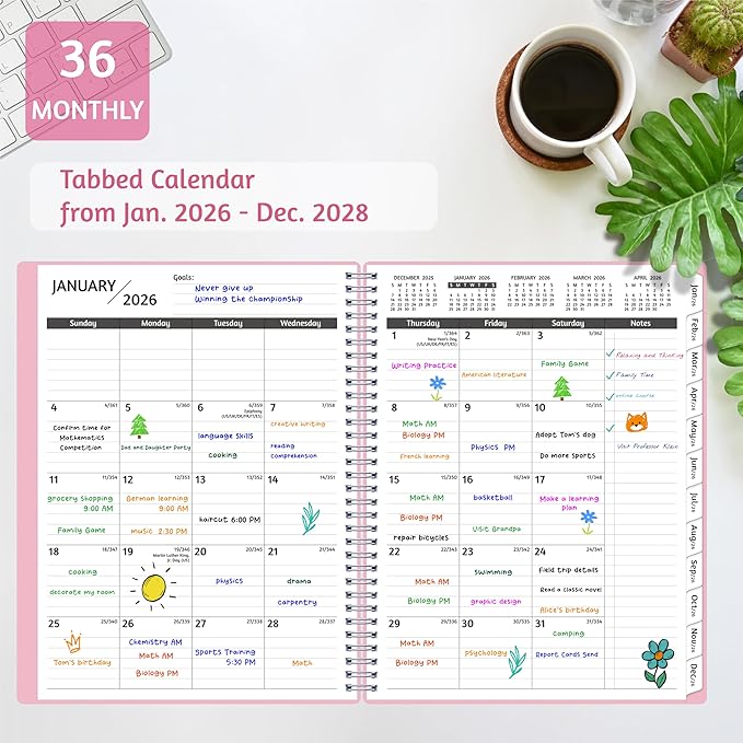 Monthly Planner 2026-2028, 36 Months Calendar Planner 2026-2028 from Jan 2026 – Dec 2028, 8.5'' x 11'' with Ruled Spread, Flexible Cover, Spiral Wirebound, Pocket, Coated Tabs, Notes ＆ Habit Tracker