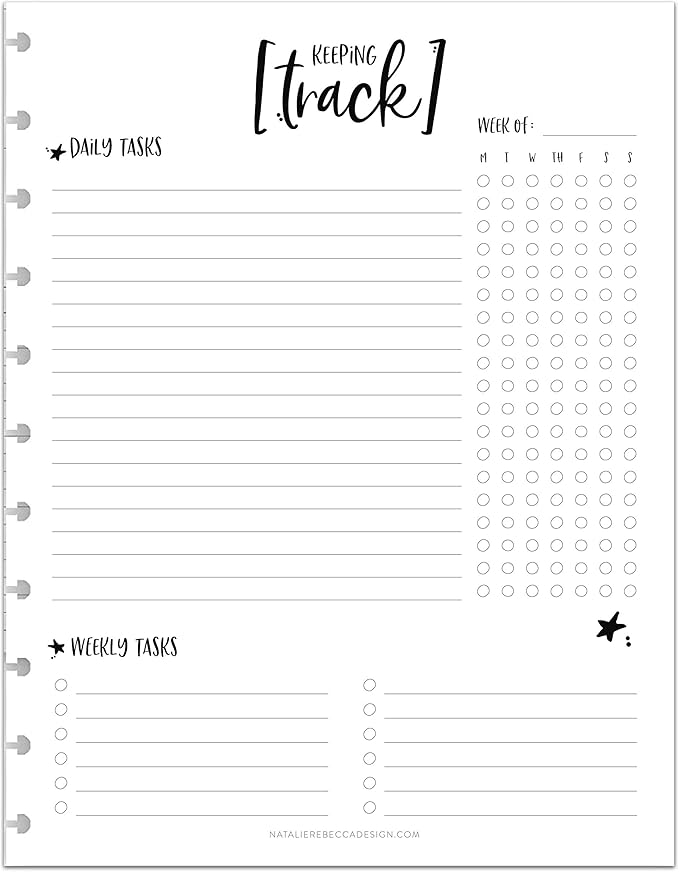 BetterNote Keeping Track Refill Pages for Discbound Notebook, Habit Tracker, Fits Disc TUL, Daily Weekly To Do, Happy Planner, ARC, Levenger Circa, Talia (Whimsy- 12 months, 11-Disc, 8.5"x11")