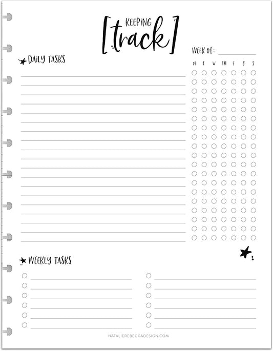 BetterNote Keeping Track Refill Pages for Discbound Notebook, Habit Tracker, Fits Disc TUL, Daily Weekly To Do, Happy Planner, ARC, Levenger Circa, Talia (Whimsy- 12 months, 11-Disc, 8.5"x11")