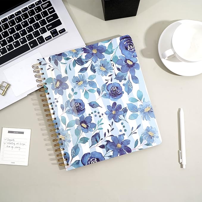 CAGIE Spiral Notebook Journal 8.5 x 11 Hardcover Notebooks College Ruled with Large Pockets Aesthetic Floral Note Book Spiral Bound Notebooks for Work Note Taking Women Writing School, 200 Pages