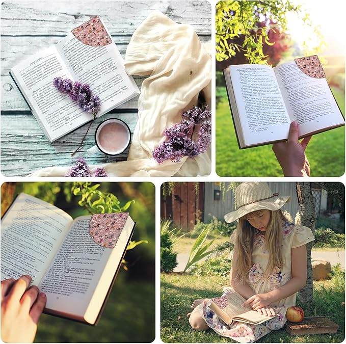2 Pack Flower Leather Book Corner Bookmark, Durable Handmade Reading Accessories - Gifts for Readers, Women, Men, Teachers, Students