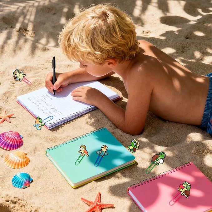 Cute Paper Clips, 24Pcs Sea Turtle Bookmark Paperclips Bulk Metal Fun Cute Turtle Planner Clip Charms Clamp Desk Accessories Stationery Colorful Office Supplies Gifts for Student Teacher Party Decor