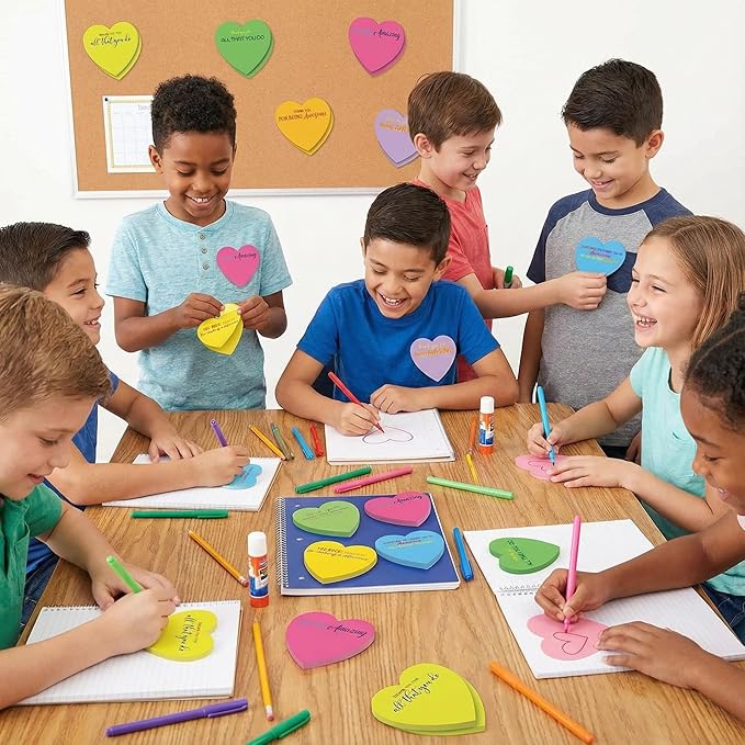 Teling 24 Pack Valentine's Day Sticky Notes Heart Shape Sticky Notes 3 x 3 Inch Thank You Notepads Bulk Cute Memo Pads for Galentines Party Gifts School Office Supplies (Bright)