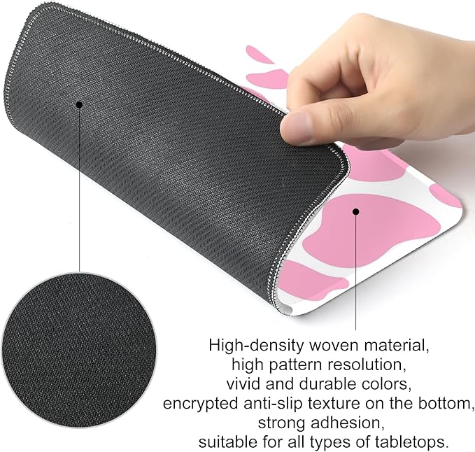 Pink Cow Pattern Square Mouse Pad,Non-Slip Rubber Base Mouse Pad,Home Office Decoration Desktop Accessory,Laptop Mouse Pad for Office Laptops,9.4x7.8x0.12inch.