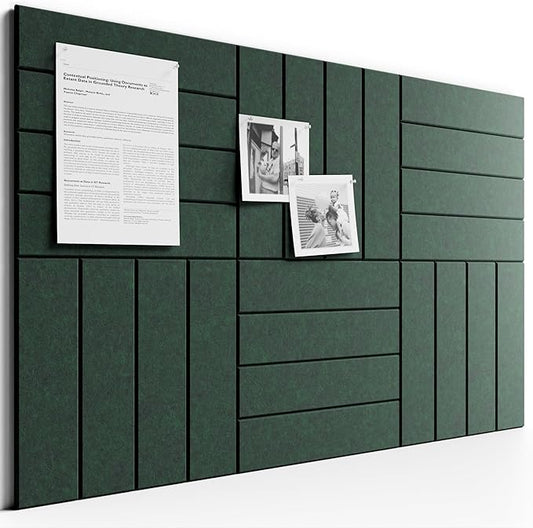 Bumusty Large Cork Board Alternative-36 x 24" Felt Bulletin Board Tiles, with 30 Pushpins, 40 Adhesive Tabs, 6-Pack Slat Wall Paneling, Cork Boards for Office Push Pin Board Felt Board-Pine Green