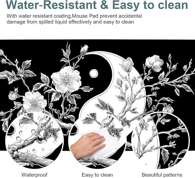 Yin Yang Cherry Blossom Extended Gaming Mouse Pad 35.4 x 15.7 Inch – Zen-Inspired Desk Mat with Non-Slip Rubber Base for Gaming and Office Use