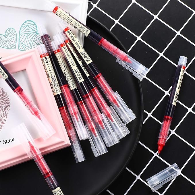 Frienda 12 Pieces Rolling Ball Pens 0.5 mm Japanese Quick Drying Fine Point Pens Liquid Ink Smooth Writing for Office Student Back to School Supplies(Black and Red)
