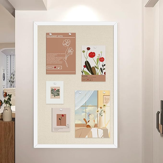 31.5x48 Inch Cork Board for Wall Hanging with Linen, Bulletin Board with Push Pins, Mounted Memo Message Board for Home Office Decor, Dorm Room Essentials, Classroom Organization
