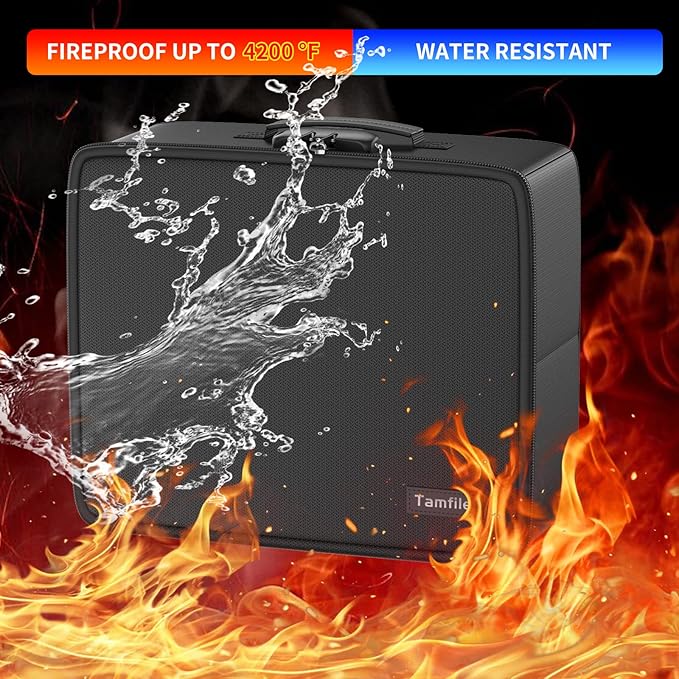 Fireproof Safe Photo Storage Box with 18 Inner 4" x 6" Clear Photo Cases, Portable Photo Organizer with Lock for Picture, Collapsible Photo Container with Handle and 18 Boxes 4 Sheet Label Stickers