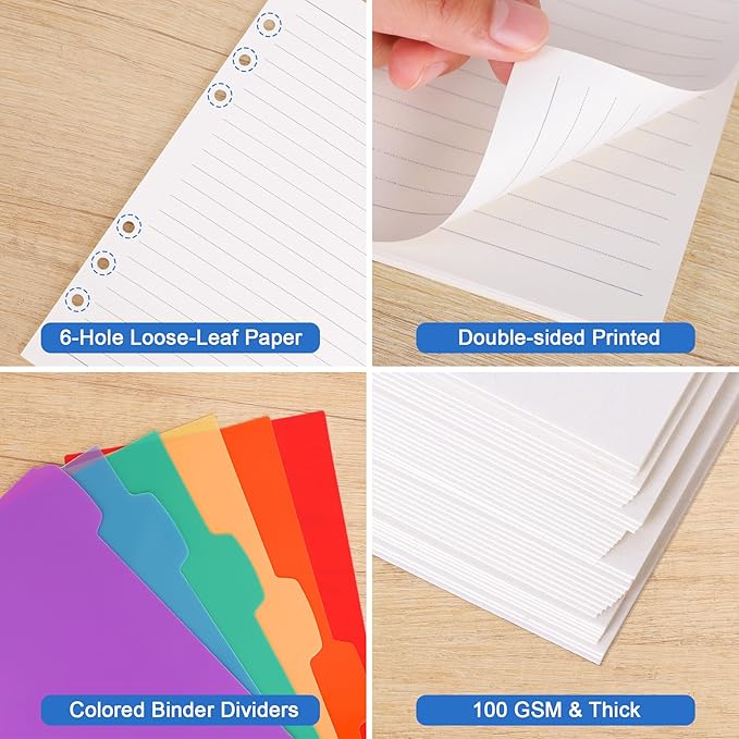 Antner A5 Refill Paper Planner Inserts for A5 6 Ring Binder, 135 Sheets 6-Hole Lined/Dotted/Grid Loose Leaf Filler Paper with Binder Dividers for Refillable Notebook, Journal, Planner, Sketchbook