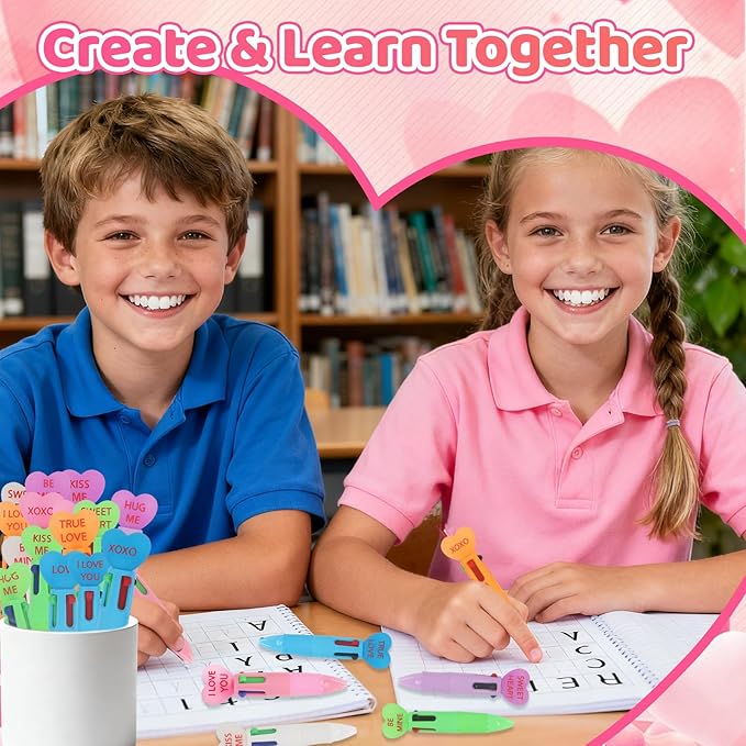 Valentine's Day Pens Mini Multicolor Pens in One 4-in-1 Cute Heart Pen Bulk for Party Favors Fun Kawaii Cool Ballpoint Pen for Birthday Valentines Classroom Gifts (Valentine, 24)