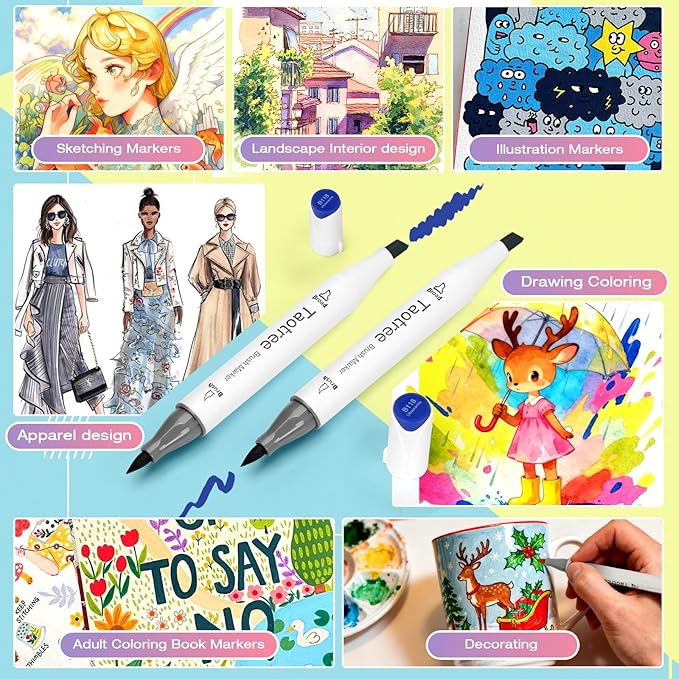 Taotree Alcohol Brush Markers Art Supplies, 121 Colors Dual Tip Art Coloring Markers Pens, Brush & Chisel Tip Sketch Pens, Drawing Supplies Gift for Artist Adult Coloring Book Painting, Sketching