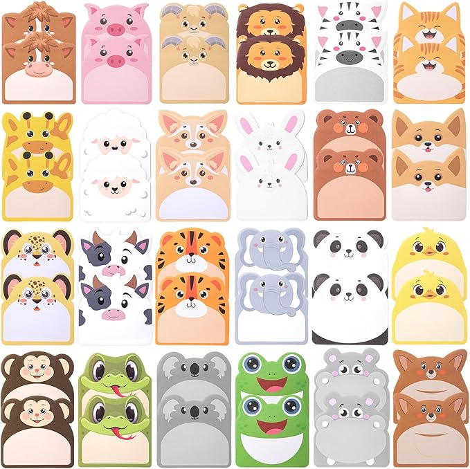 Maxdot 48 Pads 1440 Sheets Cute Sticky Notes, Fun Animal Sticky Notes Pad Self Adhesive Cartoon Jungle Farm Animal Memo Pads Bulk for Gift School Tab Office Home Supplies