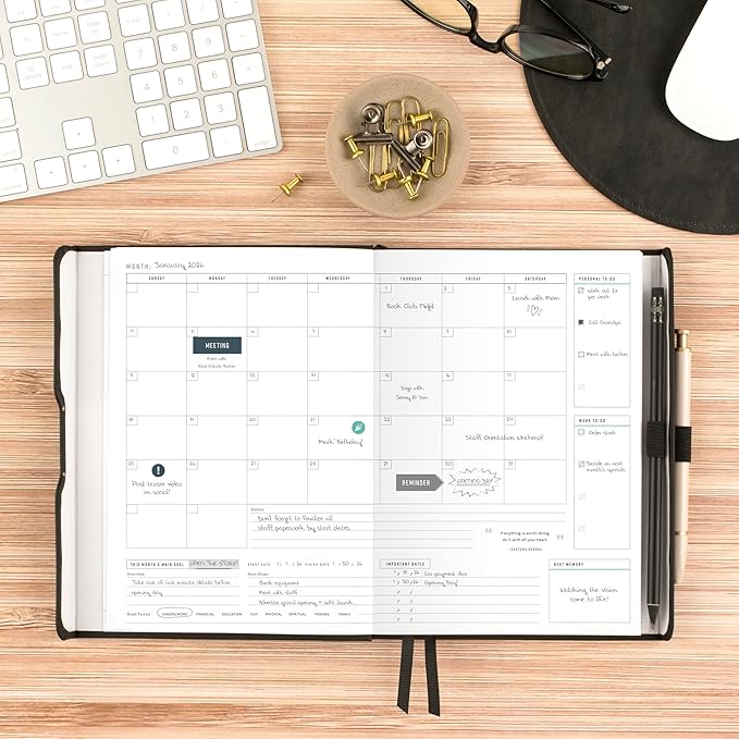 AT-A-GLANCE Undated Planner, Weekly & Monthly Goal Setting Journal, Track Progress, Create Habits, 5-3/4" x 8-1/4", Foundation, Black (FD2-200-05)