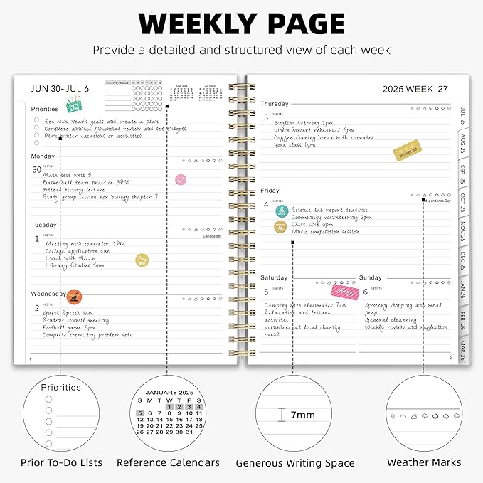 Ospelelf 2025 2026 Planner Weekly and Monthly Calendar Spiral Bound, A4 Office Supplies For Women & Men, 18 Months PVC Cover Life Planners with Stickers Colorful Tree