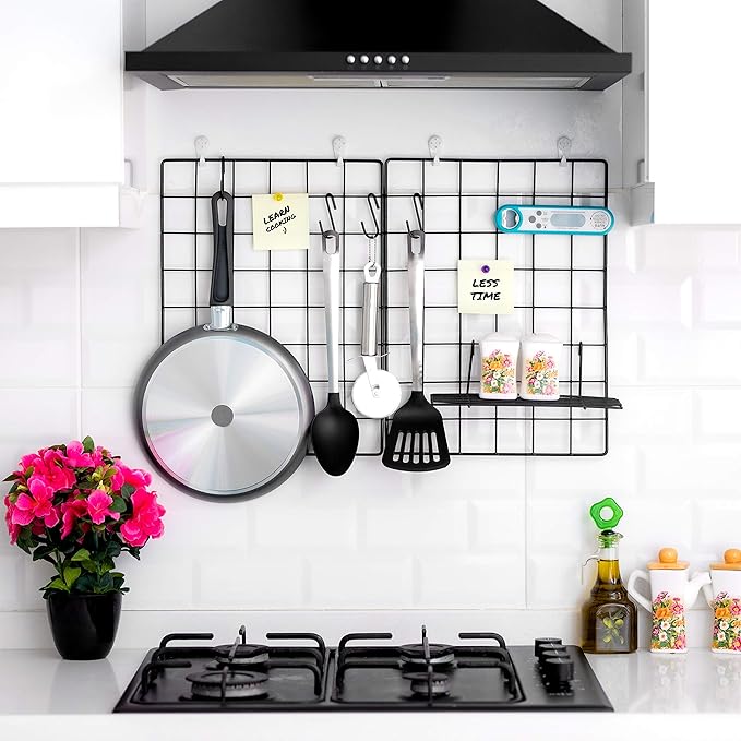 ODOXIA 4-Pack Wire Wall Grid Panel | Photo Grid Wall Decor | Metal Board for Hanging Pictures | Black Wire Organizer for Home, Office & Kitchen | Panel for Display & Storage