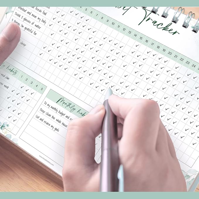 Habit Tracker Calendar – Daily, Weekly & Monthly Habit & Goal Tracker, Wire-Bound Planner with Colorful Design, Premium 250gsm Paper | A5 (Green)